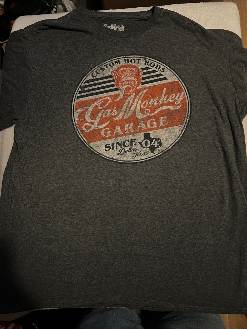 Gas Monkey Garage Men’s Charcoal Graphic Tee with Orange Logo